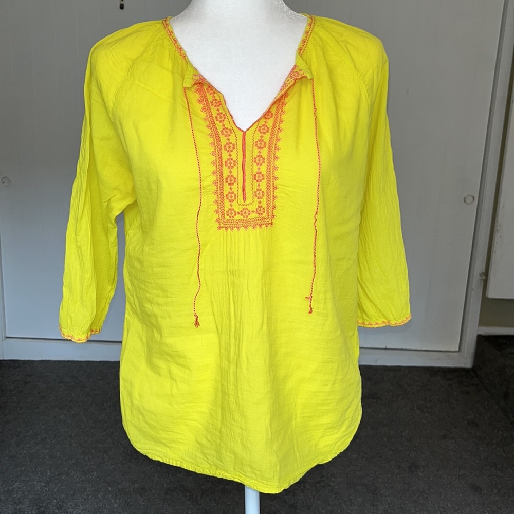 🌞Sundry Embroidered Lightweight Boho Peasant Top Bright Yellow PinkSz 1 Small
